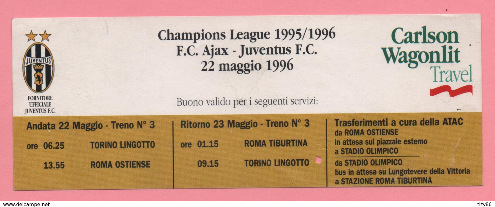 Biglietto D'ingresso Stadio Ajax Juventus 1996 - Tickets - Vouchers