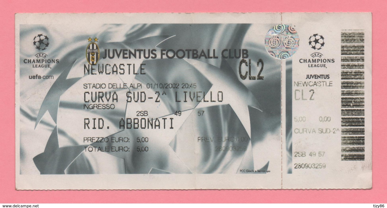 Biglietto D'ingresso Stadio Juventus Newcastle 2002 - Tickets - Vouchers