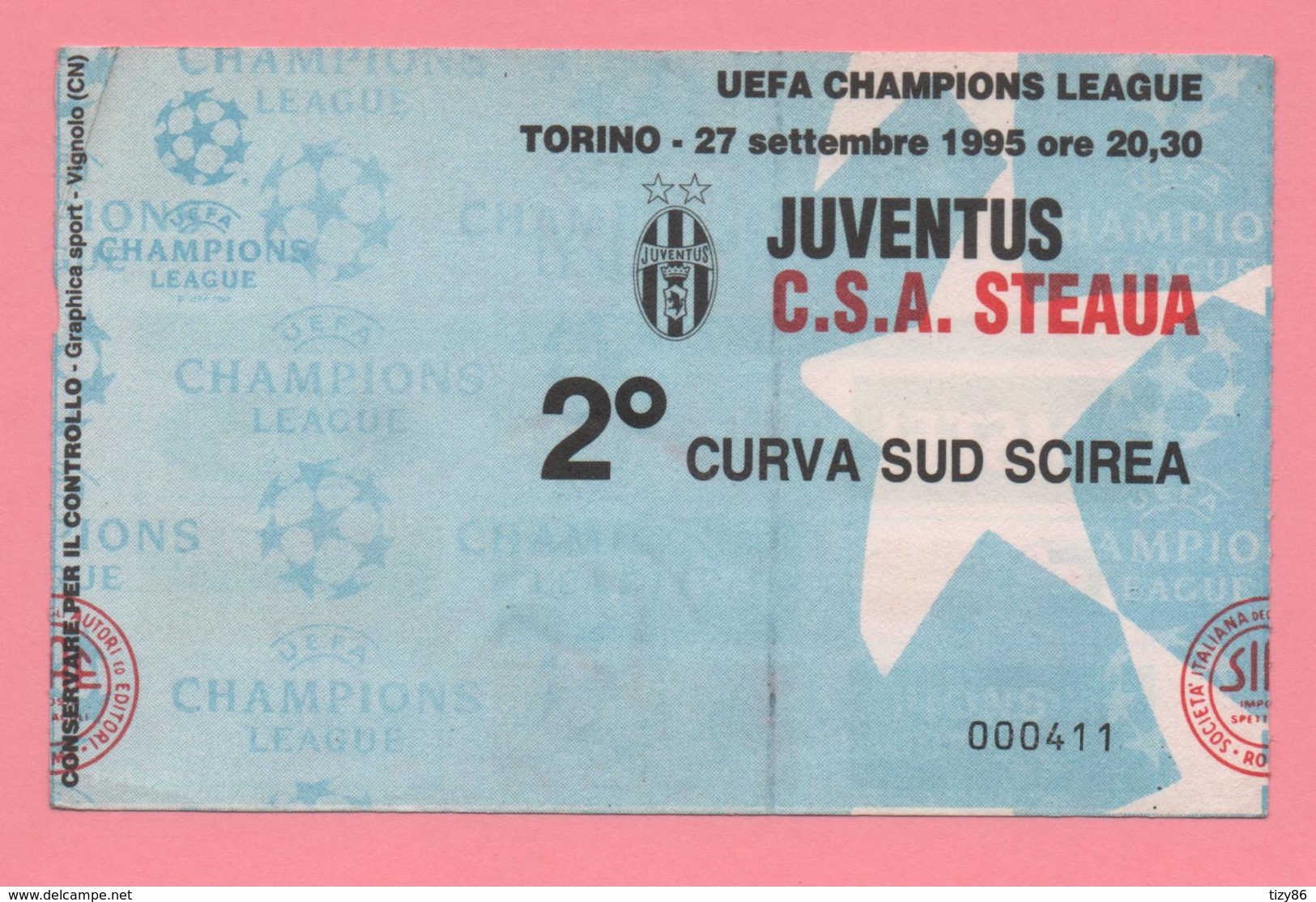 Biglietto D'ingresso Stadio Juventus C.S.A. Steaua 1995 - Toegangskaarten