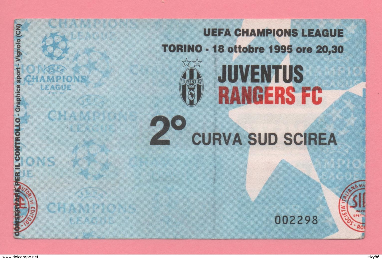 Biglietto D'ingresso Stadio Juventus Rangers FC 1995 - Biglietti D'ingresso