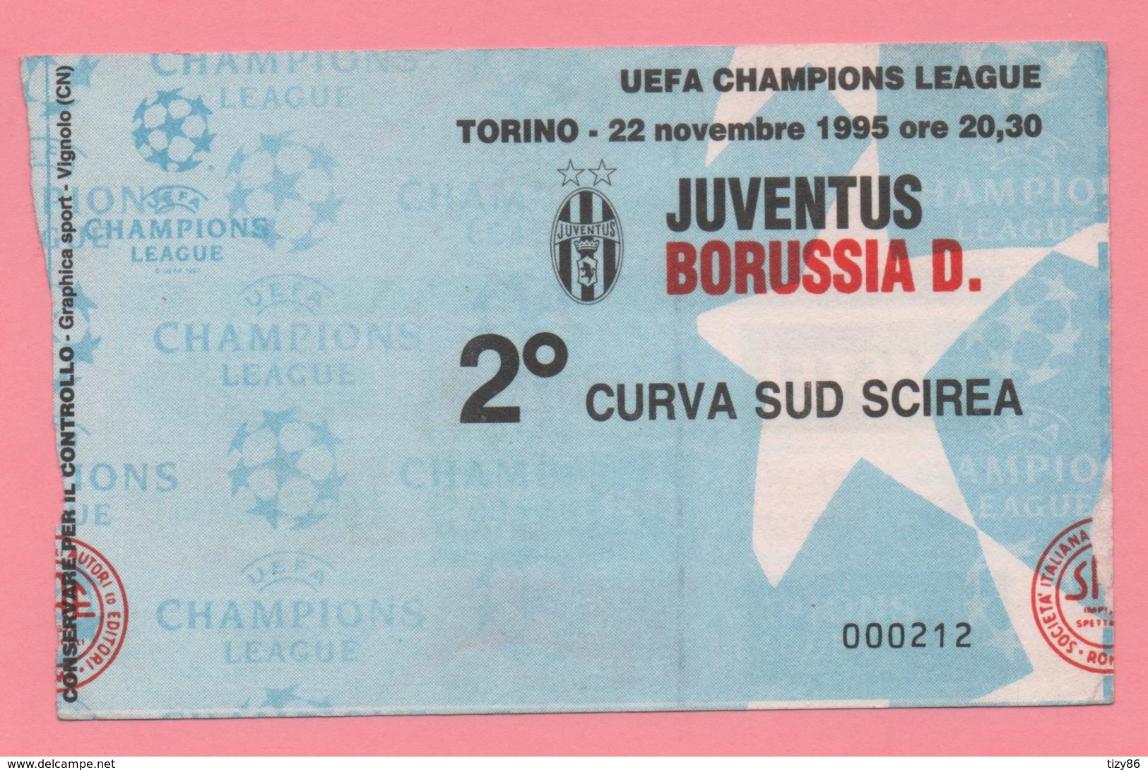 Biglietto D'ingresso Stadio Juventus Borussia D. 1995 - Tickets - Vouchers