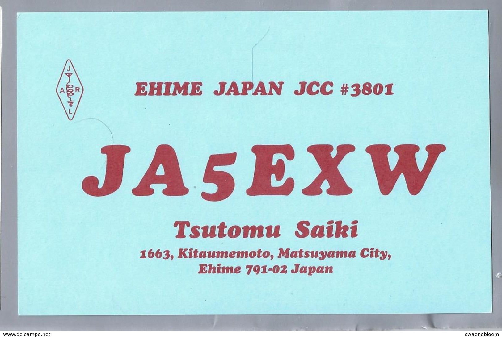 JP.- QSL KAART. CARD. JAPAN. JA5EXW. TSUTOMU SAIKI. MATSUYAMA CITY, EHIME. JARL. - Radio Amateur