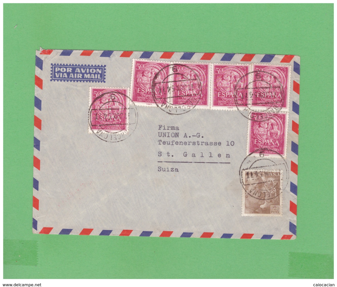 1954 ESPANA AIR MAIL COUVERT WITH 7 STAMPS TO SWISS - Cartas & Documentos