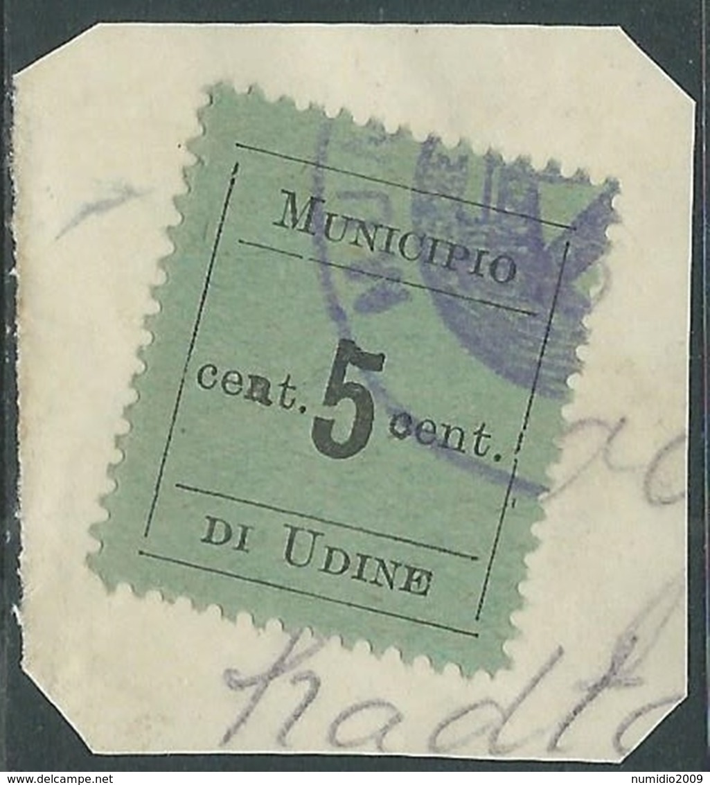 1918 OCCUPAZIONE AUSTRIACA MUNICIPIO DI UDINE USATO 5 CENT - RA7-9 - Udine