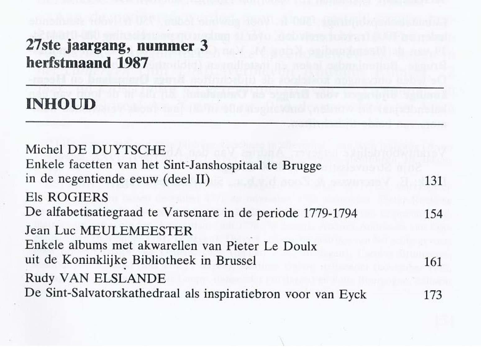 BRUGS OMMELAND 1987-3 SINT-JANSHOSPITAAL SINT-SALVATORSKATHEDRAAL DE ALFABETISATIEGRAAD TE VARSENARE - History