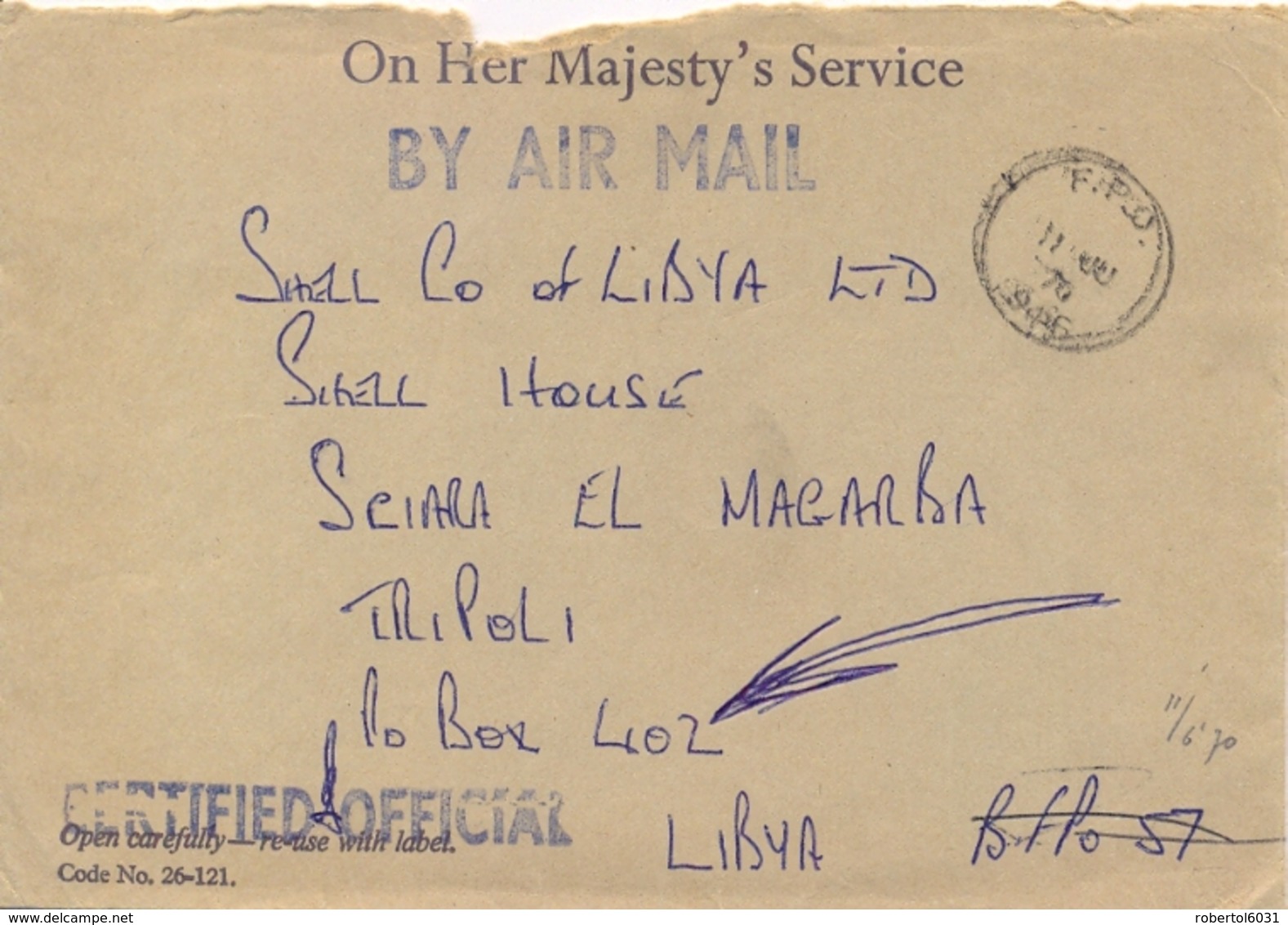 Great Britain RAF Near East Air Force NEAF 1970 Cover From Field Post Office 946 To Tripoli In Libya - Militaria