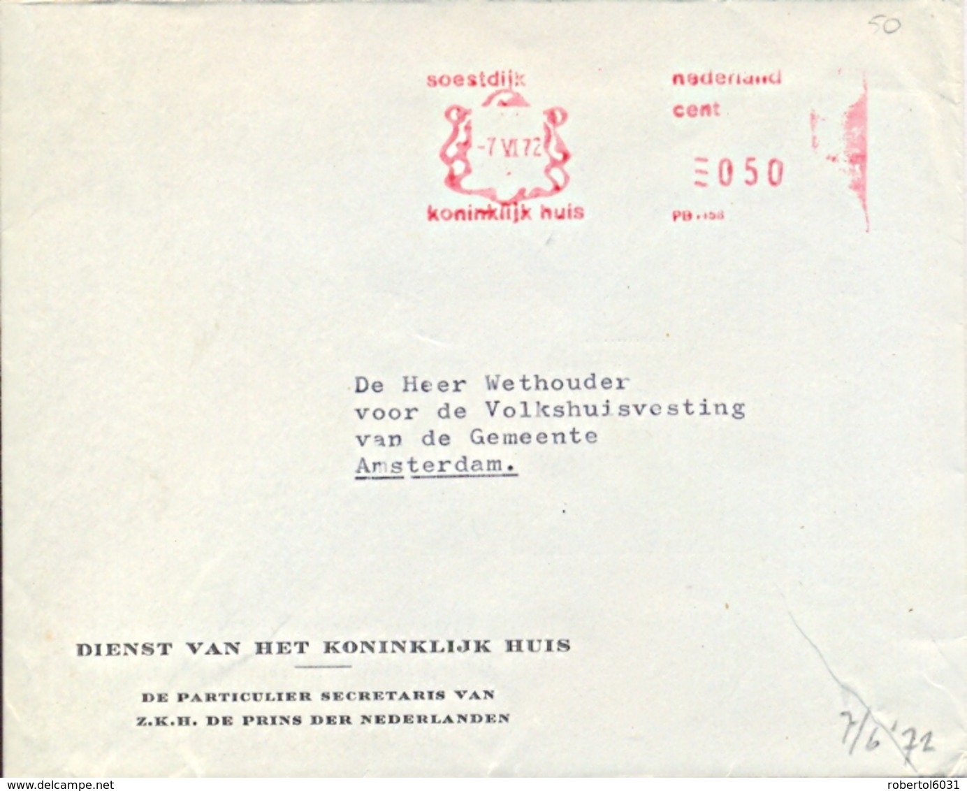 Netherlands 1972 Cover From The Royal Haus With EMA Franking - Case Reali