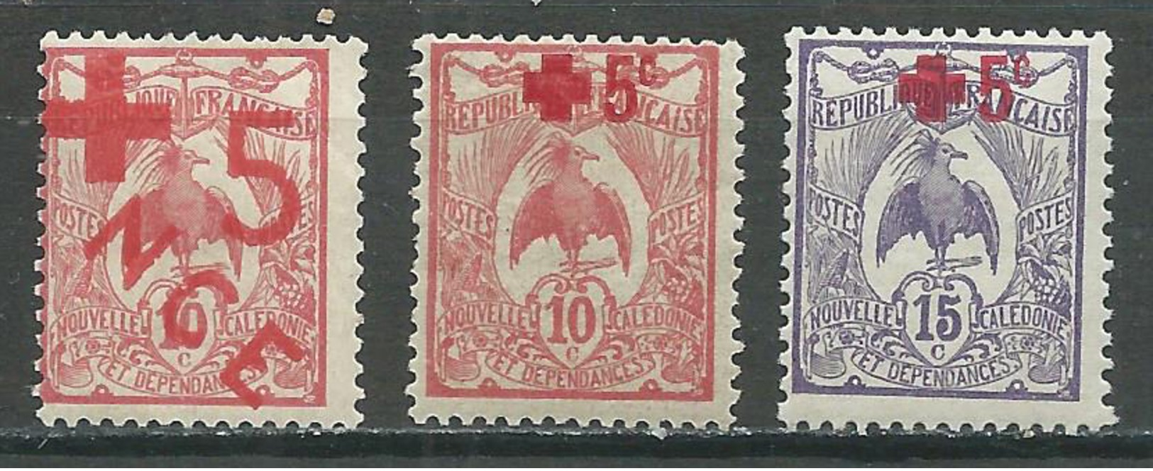 Nouvelle Calédonie YT N°110/112 Le Cagou Surchargé Croix-Rouge Neuf/charnière * - Unused Stamps