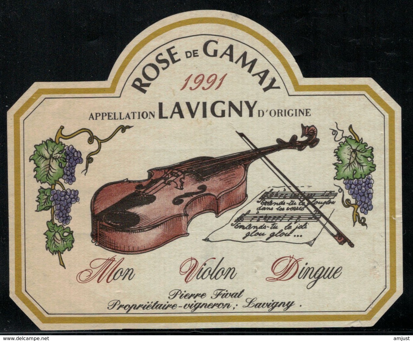 Etiquette De Vin // Rosé De Gamay, 1991, Mon Violon Dingue - Violines