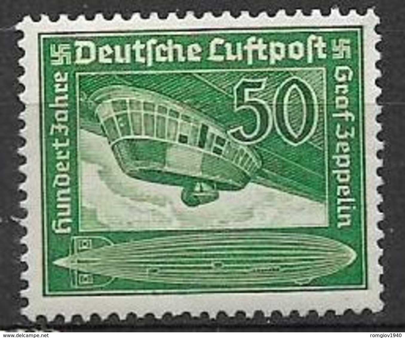 GERMANIA REICH TERZO REICH 1938 POSTA AEREA  100° NASCITA DI FERDINAND VON ZEPPELIN UNIF. 58 MLH VF - Posta Aerea & Zeppelin