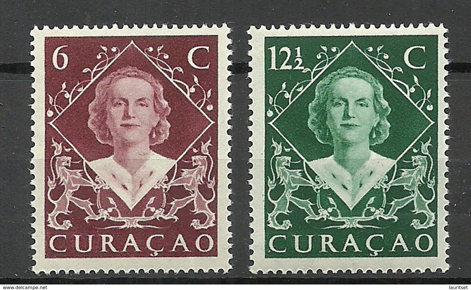 CURACAO 1948 Michel 286 - 287 Queen Juliana MNH - Curacao, Netherlands Antilles, Aruba