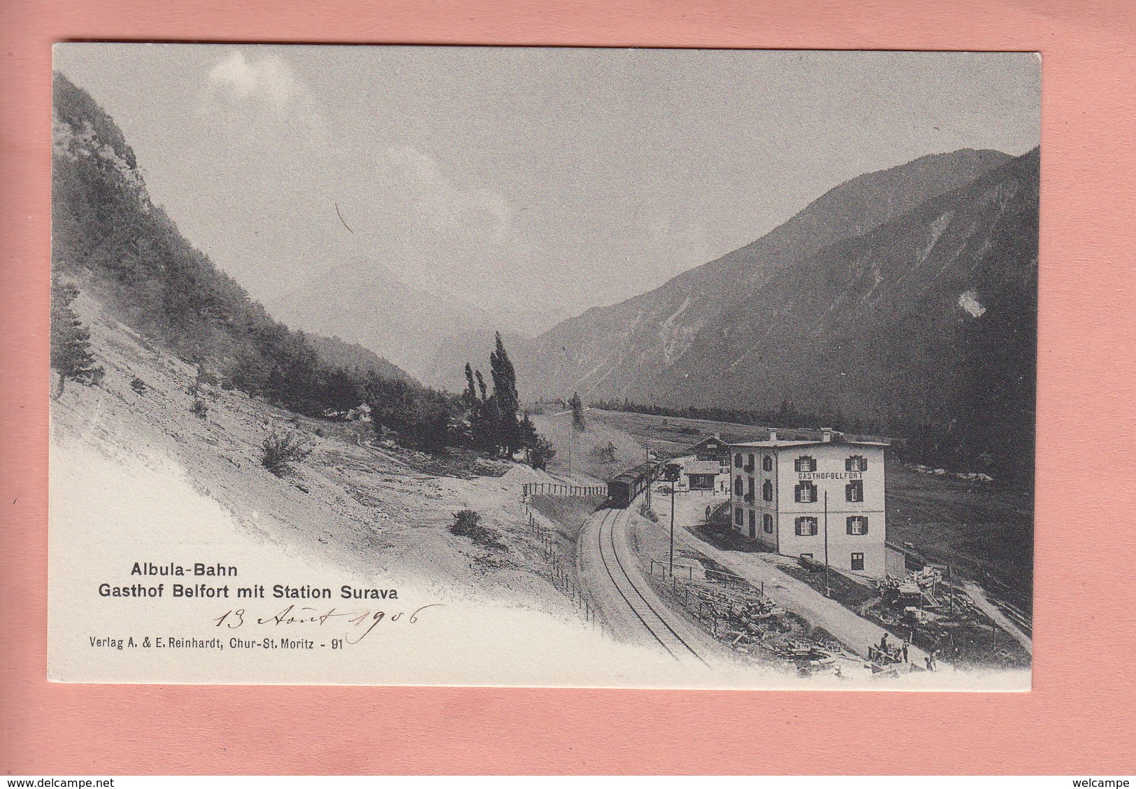 OUDE POSTKAART ZWITSERLAND  -  SCHWEIZ -   TREIN - STATION - - BAHNHOF - SURAVA - ALBULA-BAHN - 1900'S - Autres & Non Classés