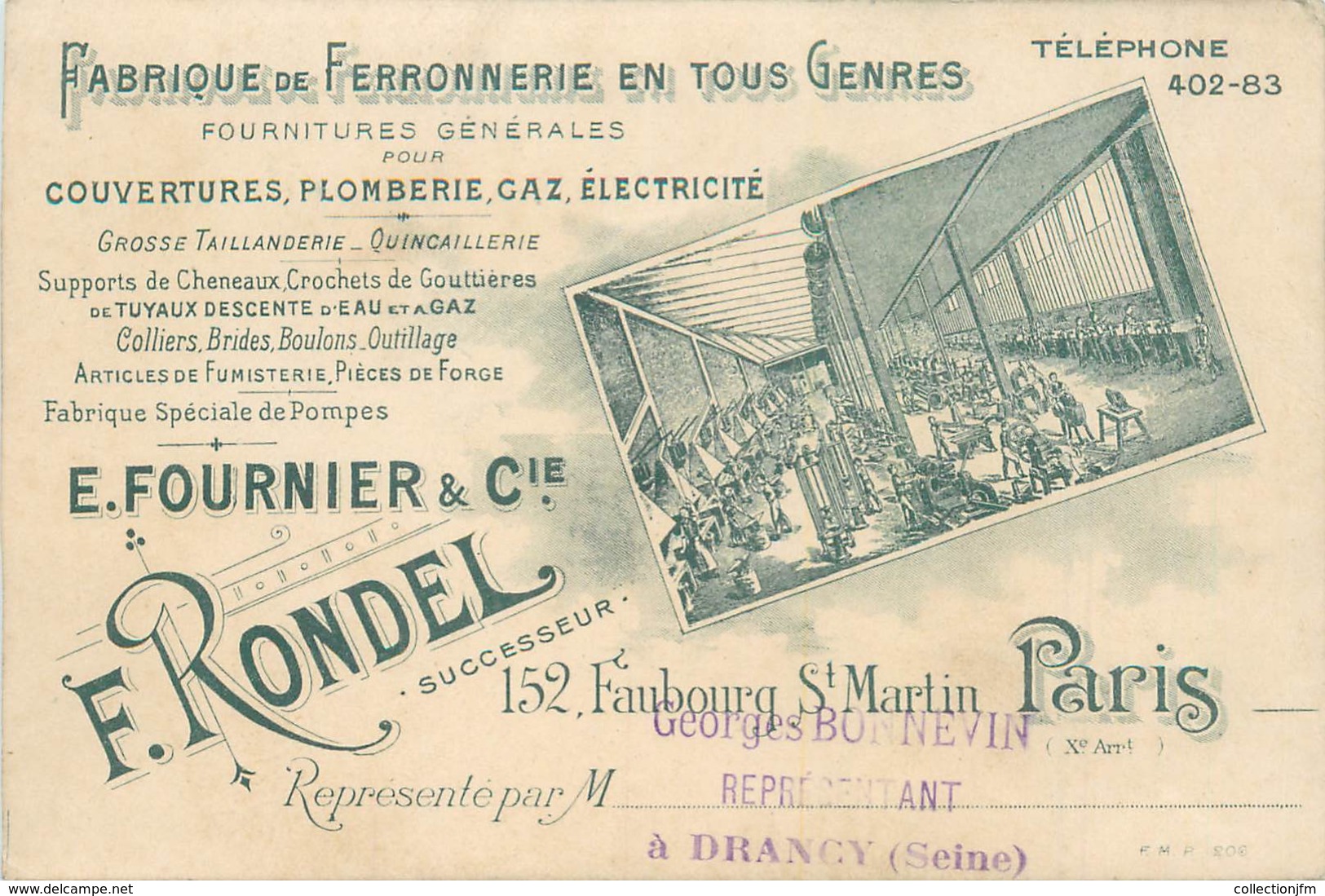 CPA FRANCE 75010 "Paris, Fabrique De Ferronnerie, Etablissement E.FOURNIER & Cie, Faubourg Saint Martin" - Arrondissement: 10