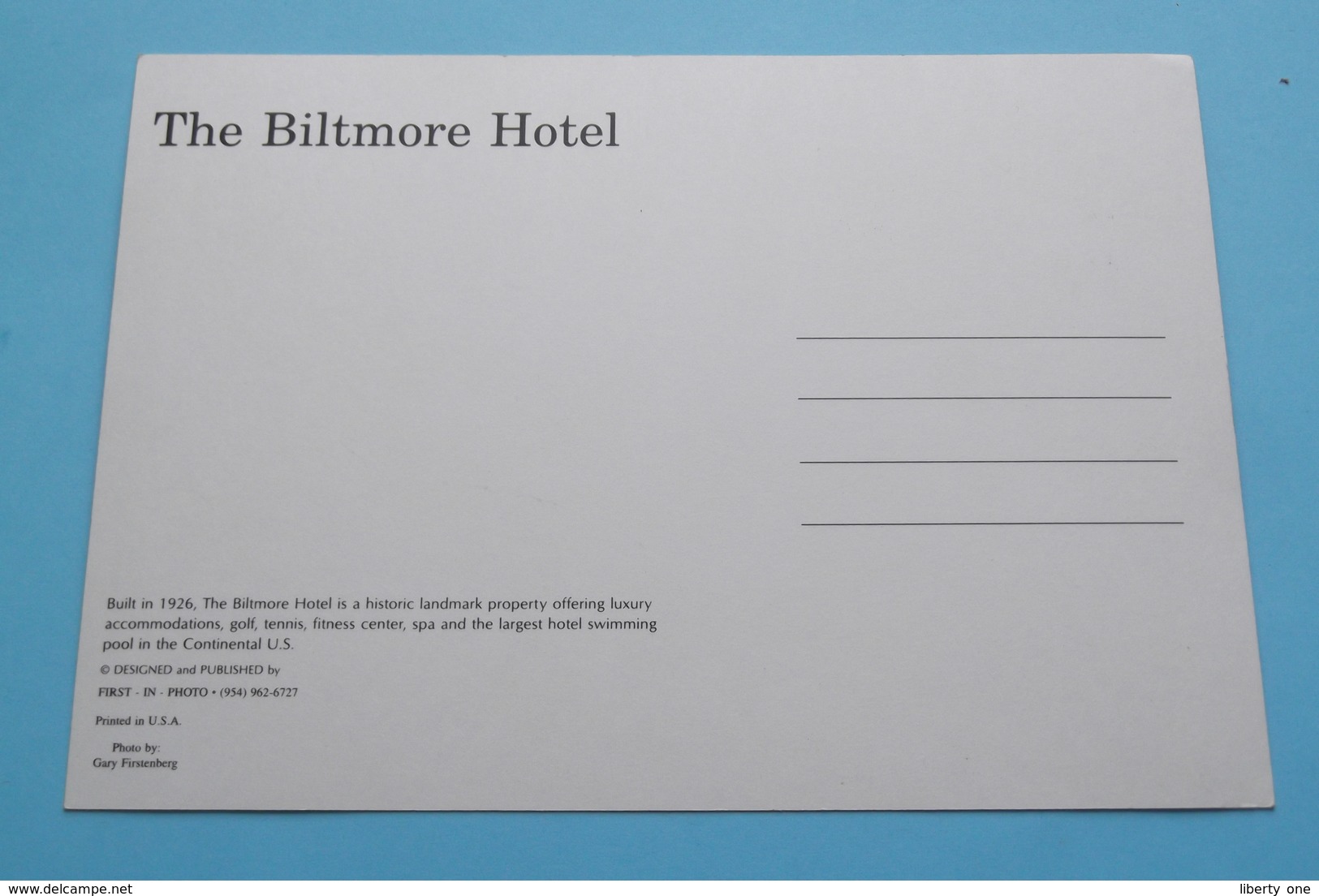 The BILTMORE HOTEL (2 Cards > Format 11,5 X 16,5 Cm.) Print First In Photo By Firstenberg ! - Miami