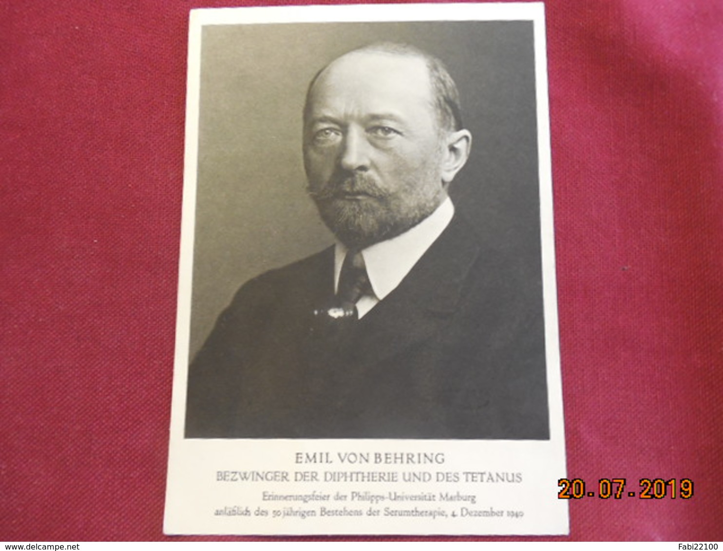 Carte Commémorative  De 1940 De Emil Von Behring - Briefe U. Dokumente