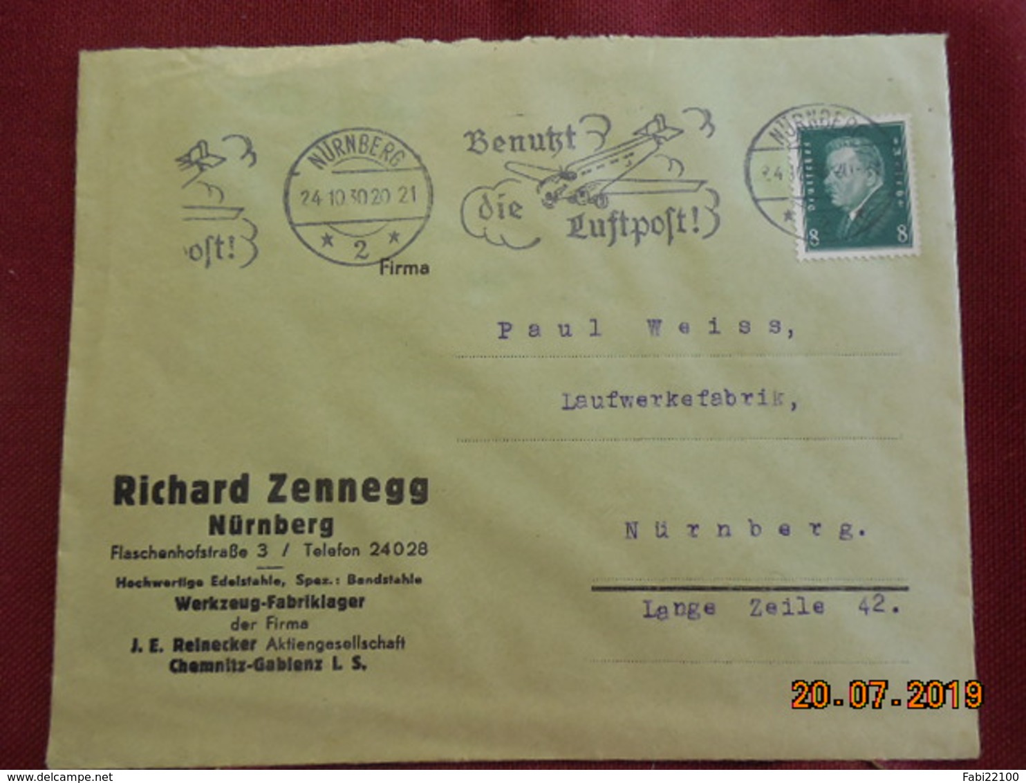 Lettre De 1930 à Destination De Nurnberg -flamme De La Poste Aérienne- - Briefe U. Dokumente