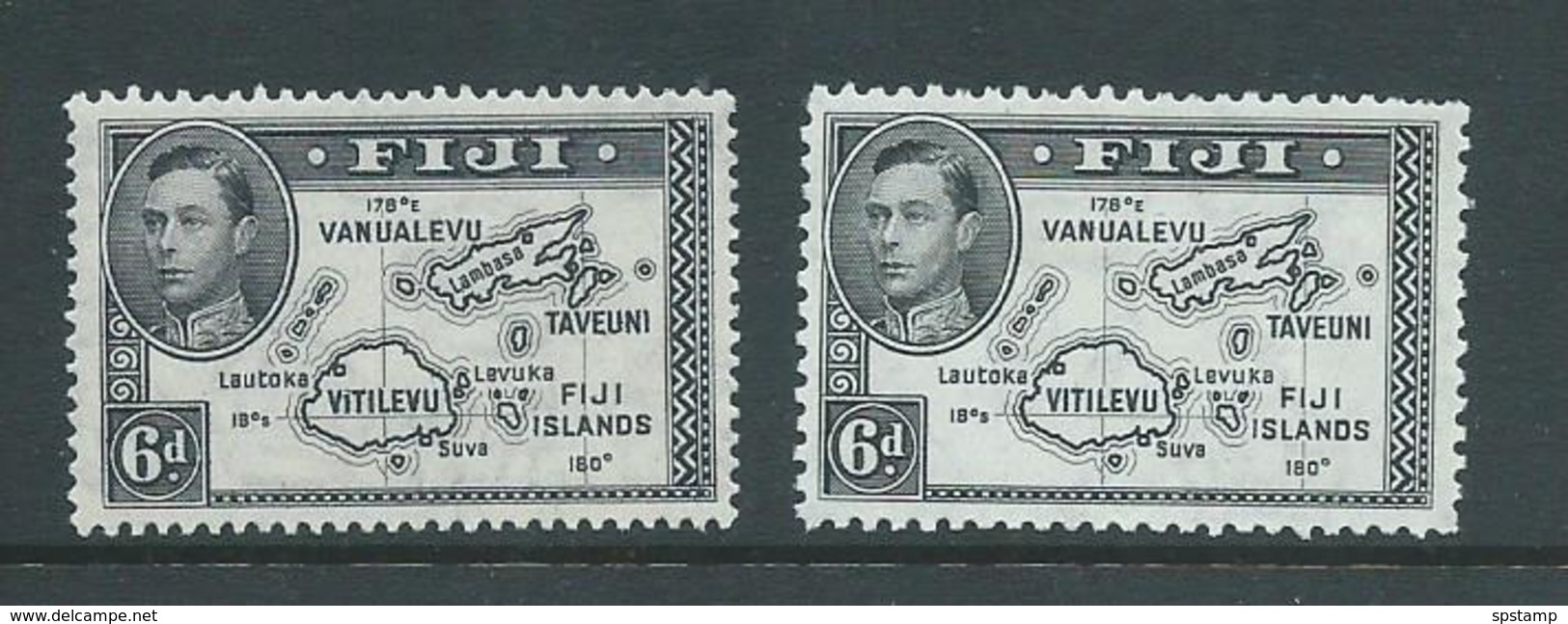 Fiji 1938 - 1955 KGVI Definitives 6d Map With 180 Degrees Both Perforations 13.5 & 12 MLH - Fiji (...-1970)