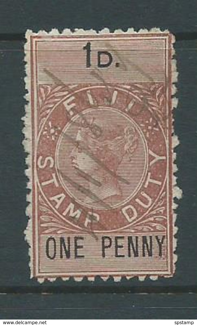 Fiji 1881 1d Brown QV Stamp Duty Sound Used 1886 Pen Cancel - Fiji (...-1970)