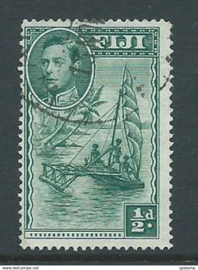 Fiji 1938 - 1955 KGVI Definitives 1/2d Green Canoe Perforation 14 FU - Fiji (...-1970)