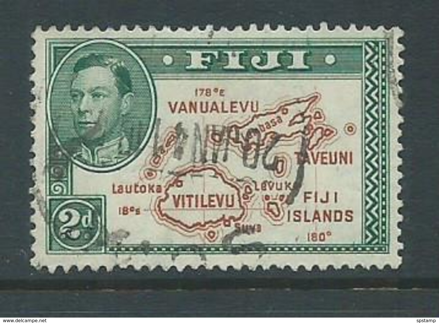 Fiji 1938 - 1955 KGVI Definitives 2d Map With 180 Degrees Die II FU - Fiji (...-1970)