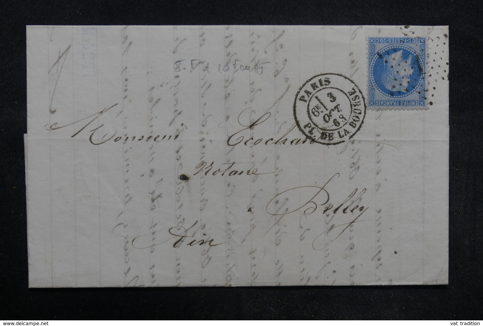 FRANCE - Lettre De Paris Pour Belley En 1868 , Affranchissement Napoléon, étoile 1  - L 35825 - 1849-1876: Période Classique