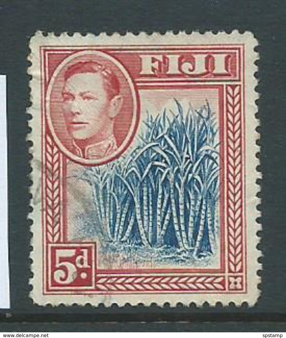 Fiji 1938 - 1955 KGVI Definitives 5d Blue Canes Attractive Used , Diagonal Crease - Fiji (...-1970)