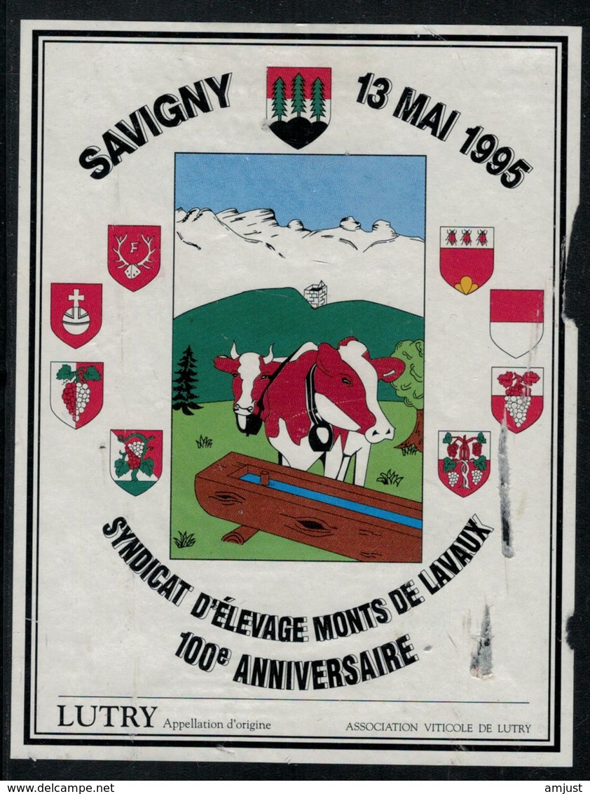 Etiquette De Vin //  Lutry, 100 Ans Du Syndicat D'élevage Mont De Lavaux - Kühe