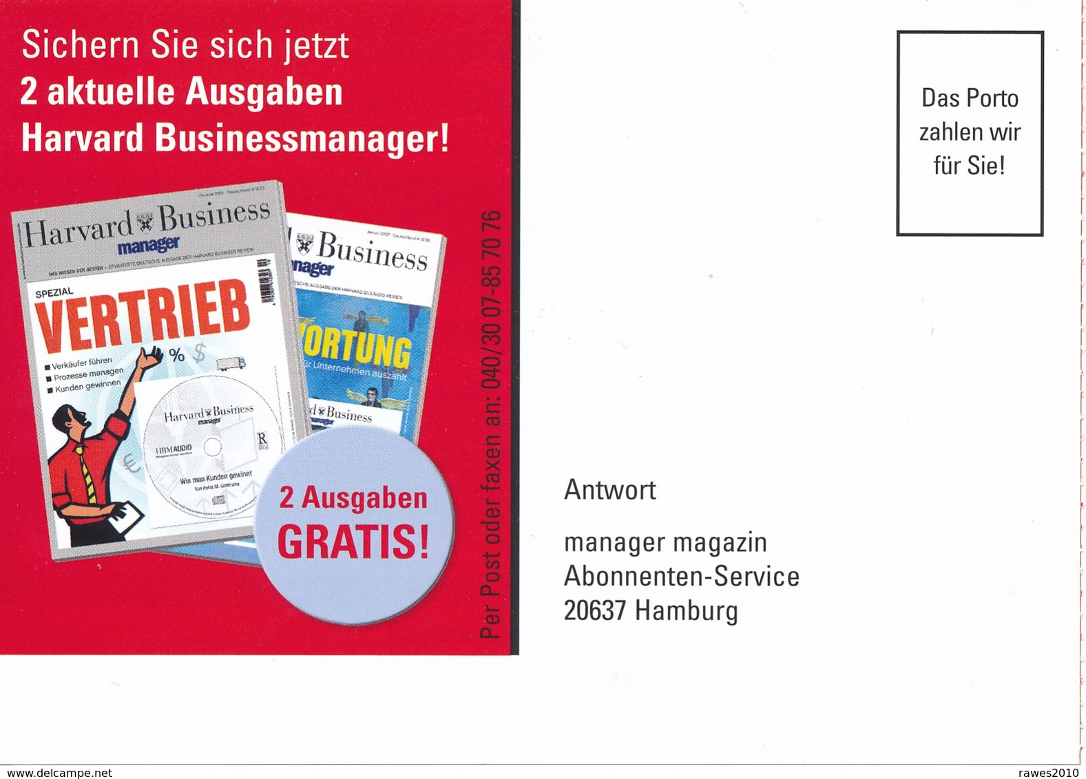 BRD Hamburg Das Porto Zahlen ..... Antwort Manager Magazin Zeitschrift Havard Business - Briefe U. Dokumente