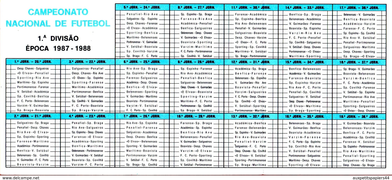 Calendrier Original Sport Lisboa E Benefica - Campeao Nacional 1986-1987 - Football Portugais - Papelaria Fernandes - Petit Format : 1981-90