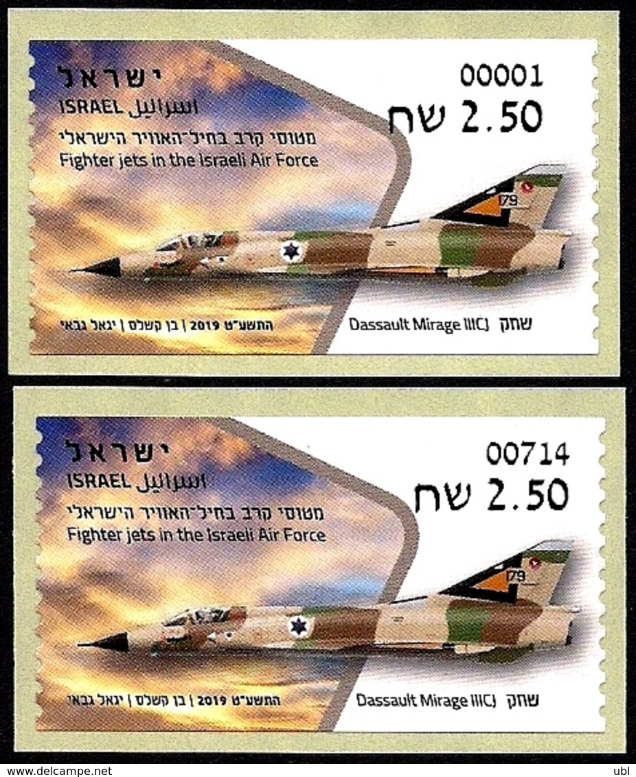 ISRAEL 2019 - Israeli Air Force Fighter Jets - DASSAULT MIRAGE IIICJ -  # 001 & # 714 ATM Labels - MNH - Militaria