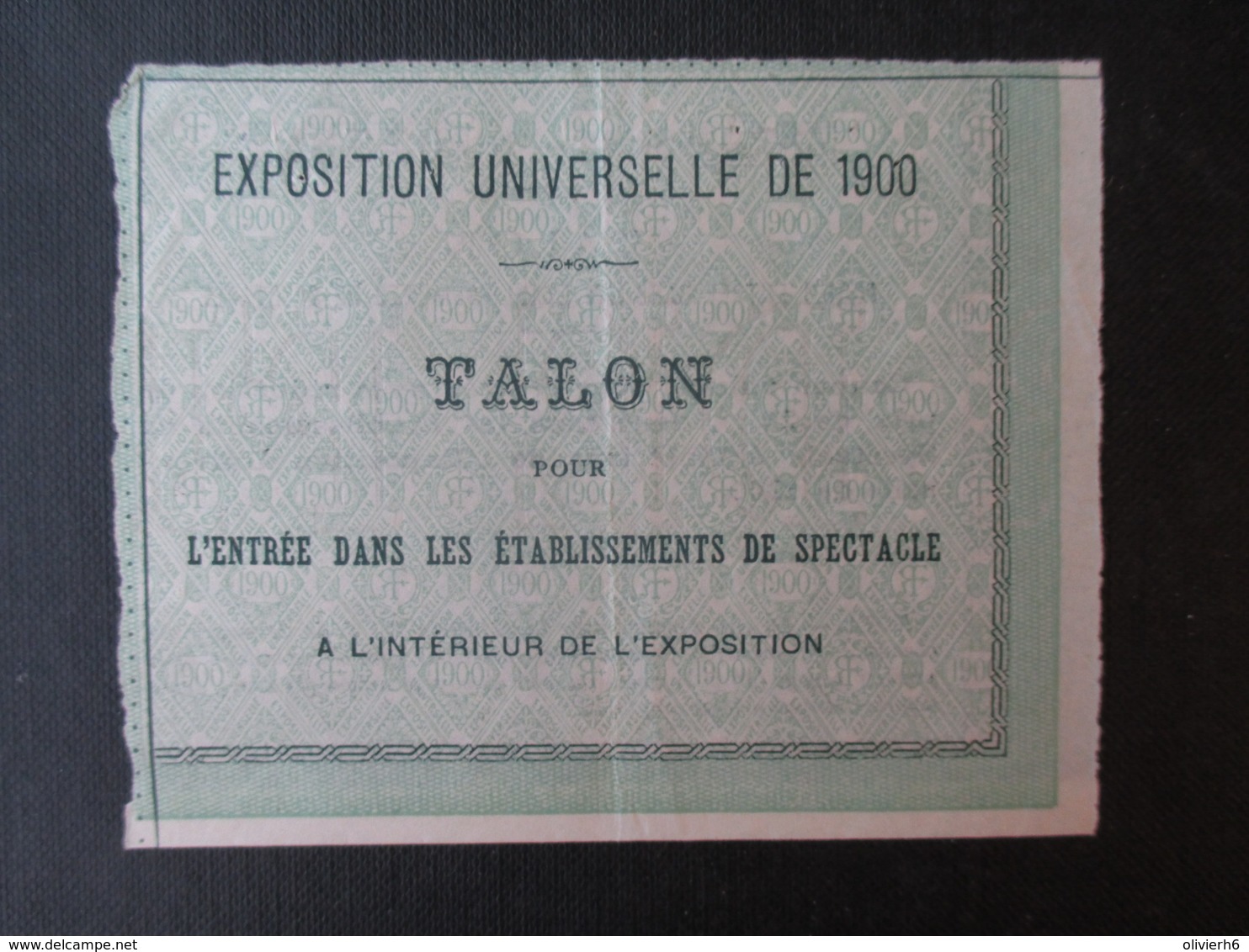 VP EXPOSITION UNIVERSELLE PARIS 1900 (V1906) BON 20 FRANCS AU PORTEUR (6 Vues) + Talon Et Convention Serie 179 N°07,782 - Documents Historiques