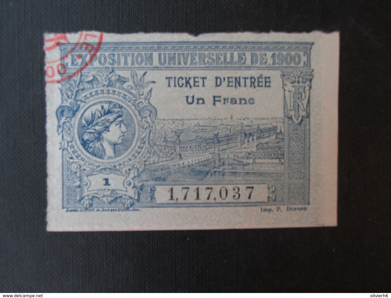 VP EXPOSITION UNIVERSELLE PARIS 1900 (V1906) TICKET D'ENTRéE UN FRANC (2 Vues) 1 - 1,717,037 - Tickets D'entrée