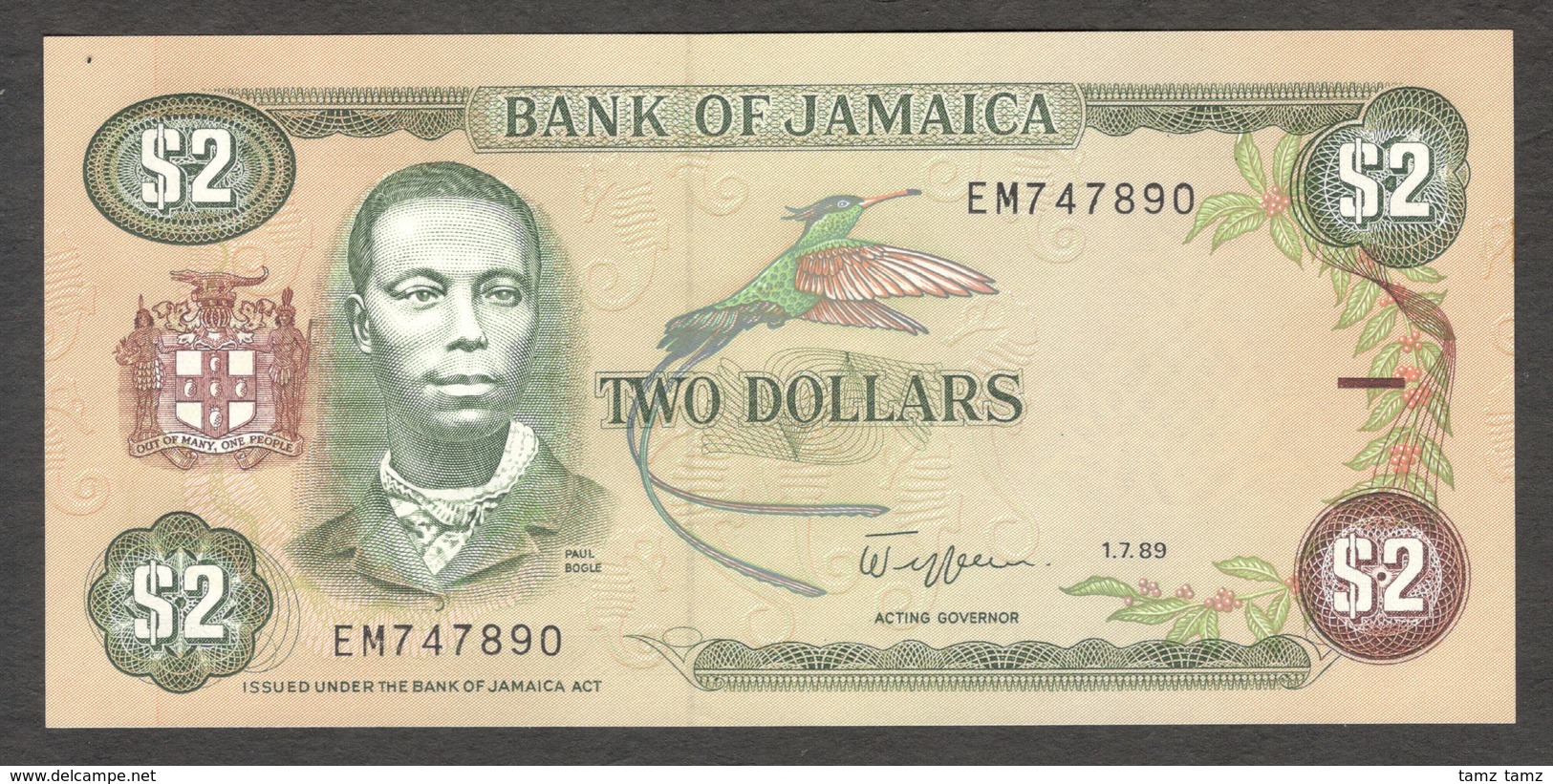 Jamaica 2 Dollars 1989 UNC - Jamaica