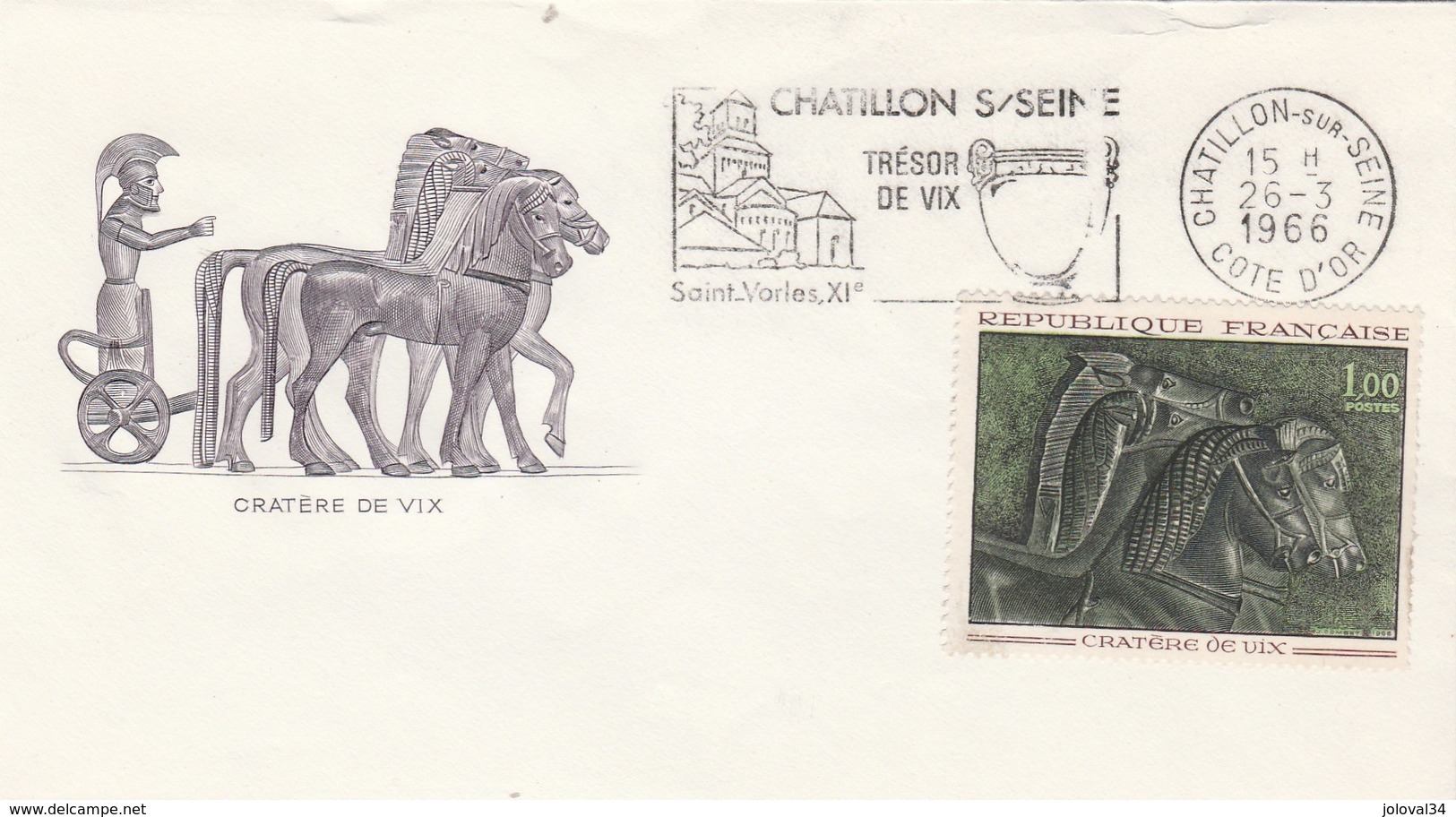 France FDC  Yvert 1478 Vase De VIX Cachet Flamme Oblitération Chatillon Sur Seine Côte D'or 26/3/1966 - 1960-1969