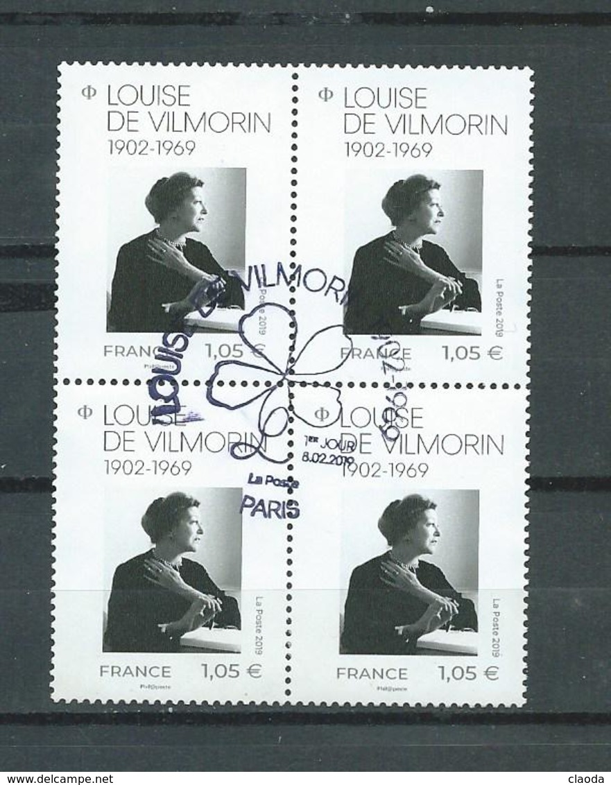 581 TP - 2019 - FRANCE -  BLOC DE 4 TP LOUISE DE VILMORIN - OBLITERATION 1er JOUR CENTRÉE - Used Stamps