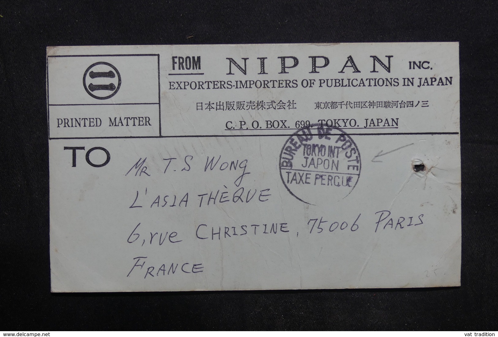 JAPON - Étiquette De Colis Avec Cachet De Taxe Perçue De Tokyo Pour La France - L 35937 - Covers & Documents
