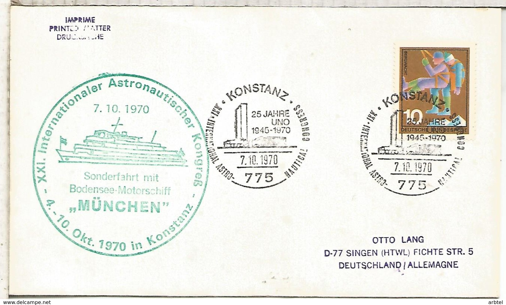 ALEMANIA KONSTANZ 1970 CONGRESO ASTRONAUTICA  BUQUE MS MUNCHEN - Sterrenkunde