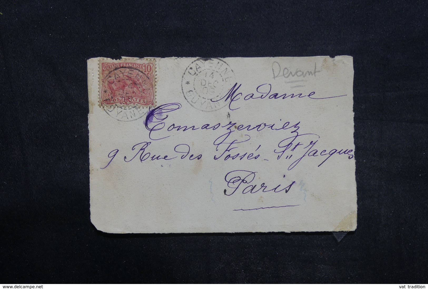 GUYANE - Enveloppe ( Devant) De Cayenne Pour Paris En 1909 - L 35943 - Lettres & Documents