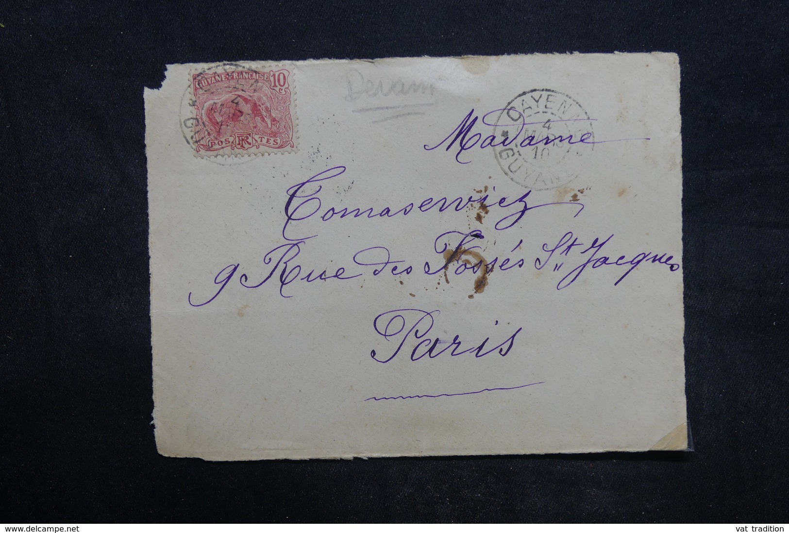 GUYANE - Enveloppe ( Devant) De Cayenne Pour Paris En 1910 - L 35946 - Lettres & Documents