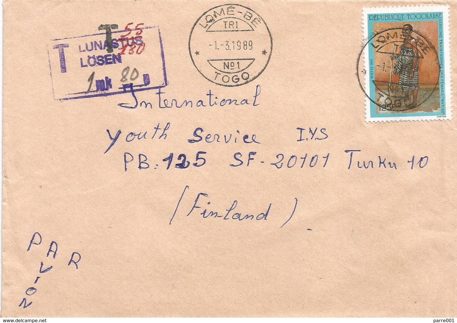 Togo 1990 Lome Be TRI No.1 Woman Dress Underfranked Taxed Cover - Togo (1960-...)