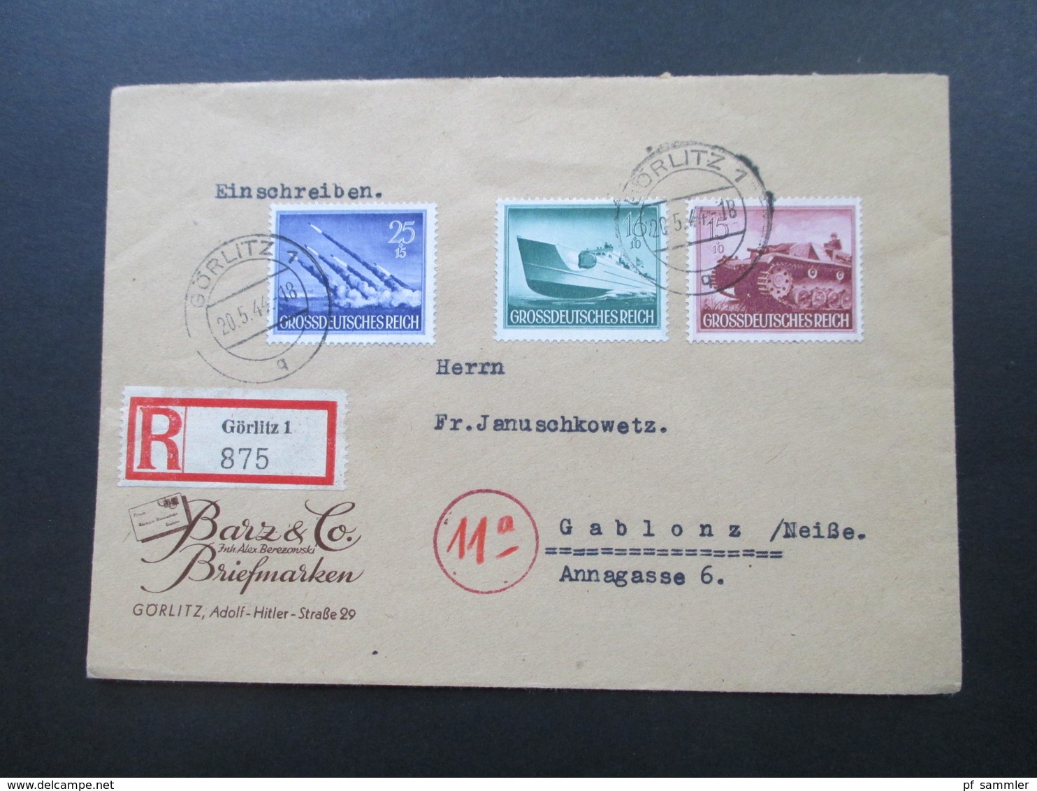 3. Reich 1944 Tag Der Wehrmacht Heldengedenktag Einschreiben Görlitz 1 Barz & Co Briefmarken - Lettres & Documents