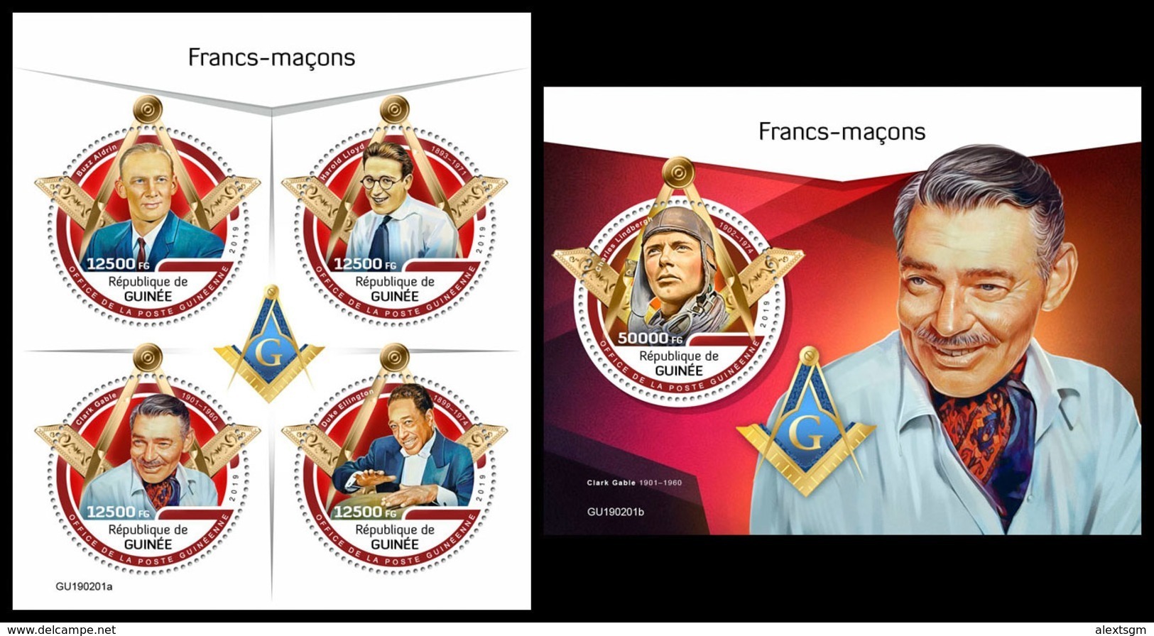 GUINEA 2019 - Freemasons. M/S + S/S. Official Issue - Freemasonry