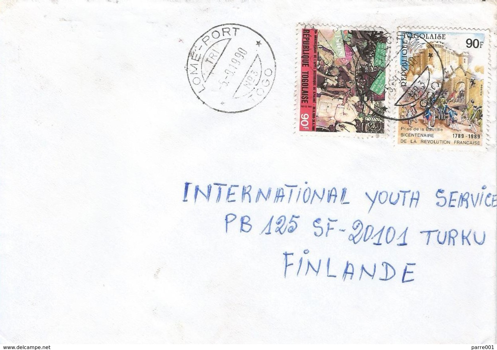 Togo 1990 Lome Port TRI No3 French Revolution Bastille Political Rally Cover - French Revolution