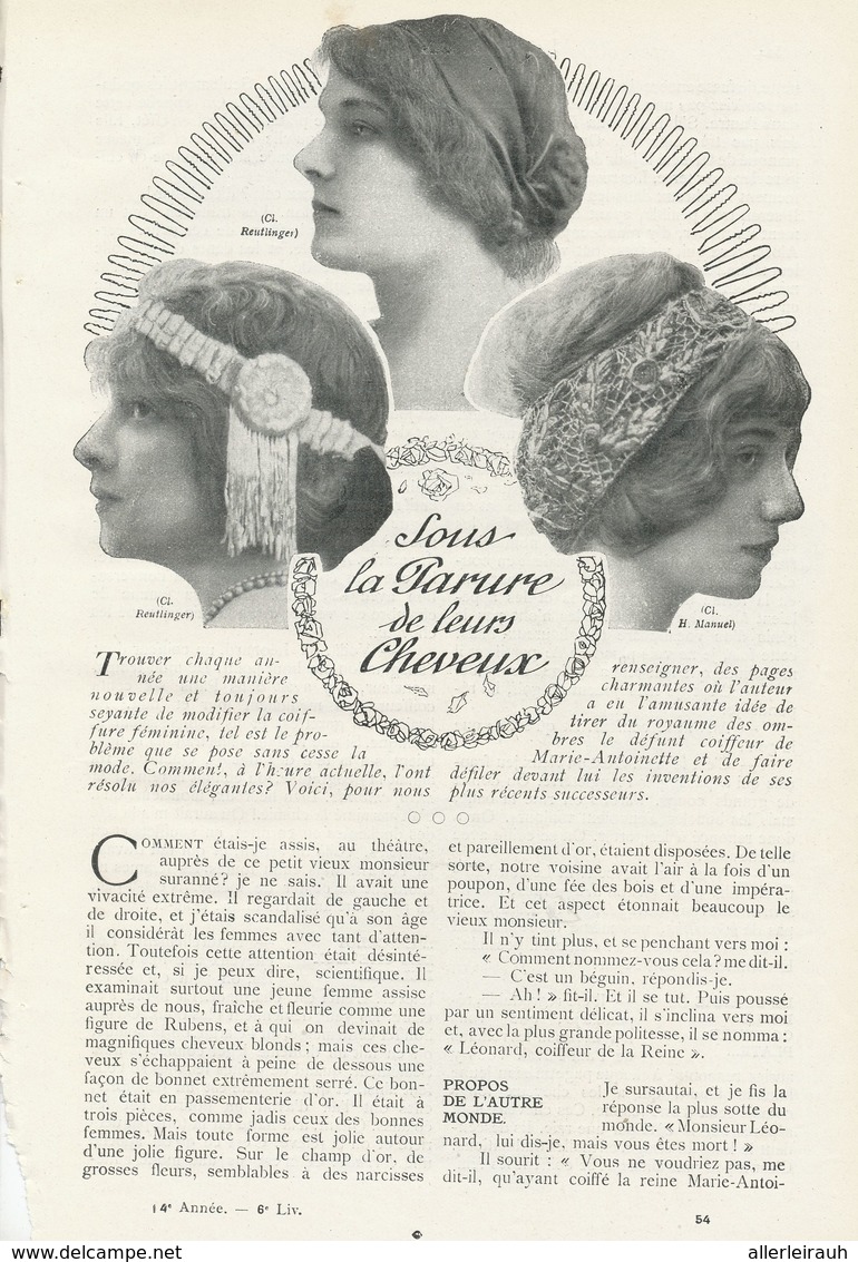 Sous La Parure De Leur Cheveux /  Article , Pris D`un Magazine / 1911 - Sonstige & Ohne Zuordnung