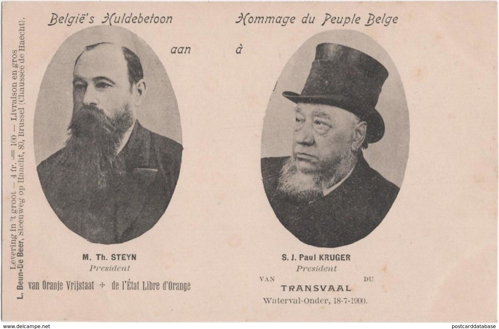 België\'s Huldebetoon - Hommage Du Peuple Belge - Aan à M. Th. Steyn - S. J. Paul Kruger - Transvaal - South Africa