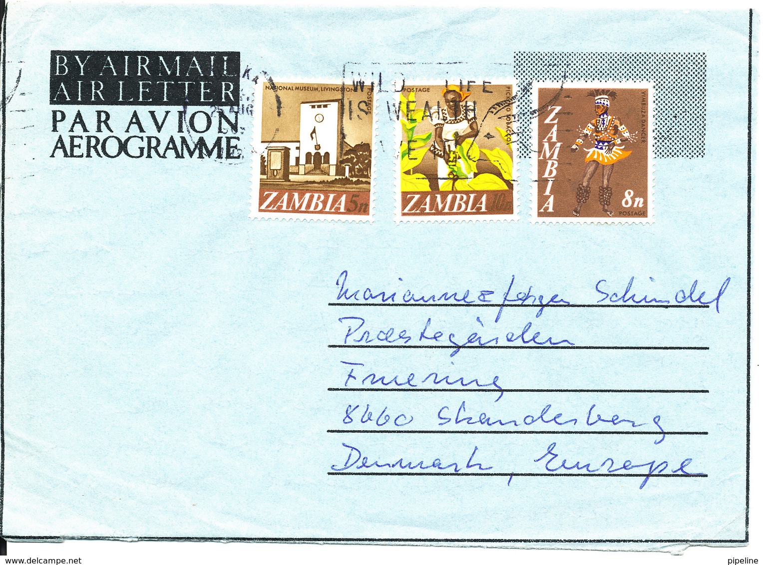 Zambia Aerogramme Sent To Denmark - Zambia (1965-...)