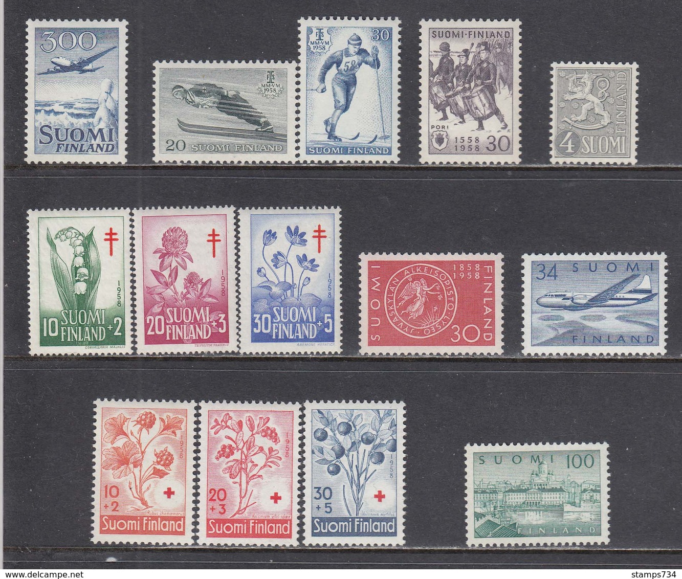 Finland 1958 - Year Set Complete, Mi-Nr. 488/501, MNH** - Full Years