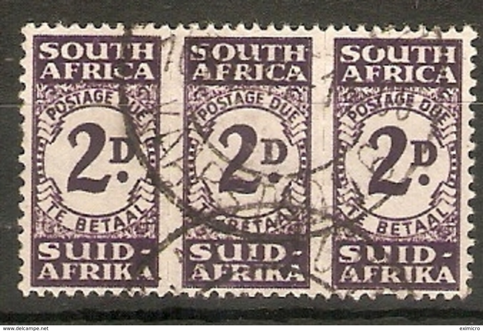 SOUTH AFRICA 1949 2d POSTAGE DUE TRIPTYCH  SG D36 FINE USED Cat £11 - Impuestos