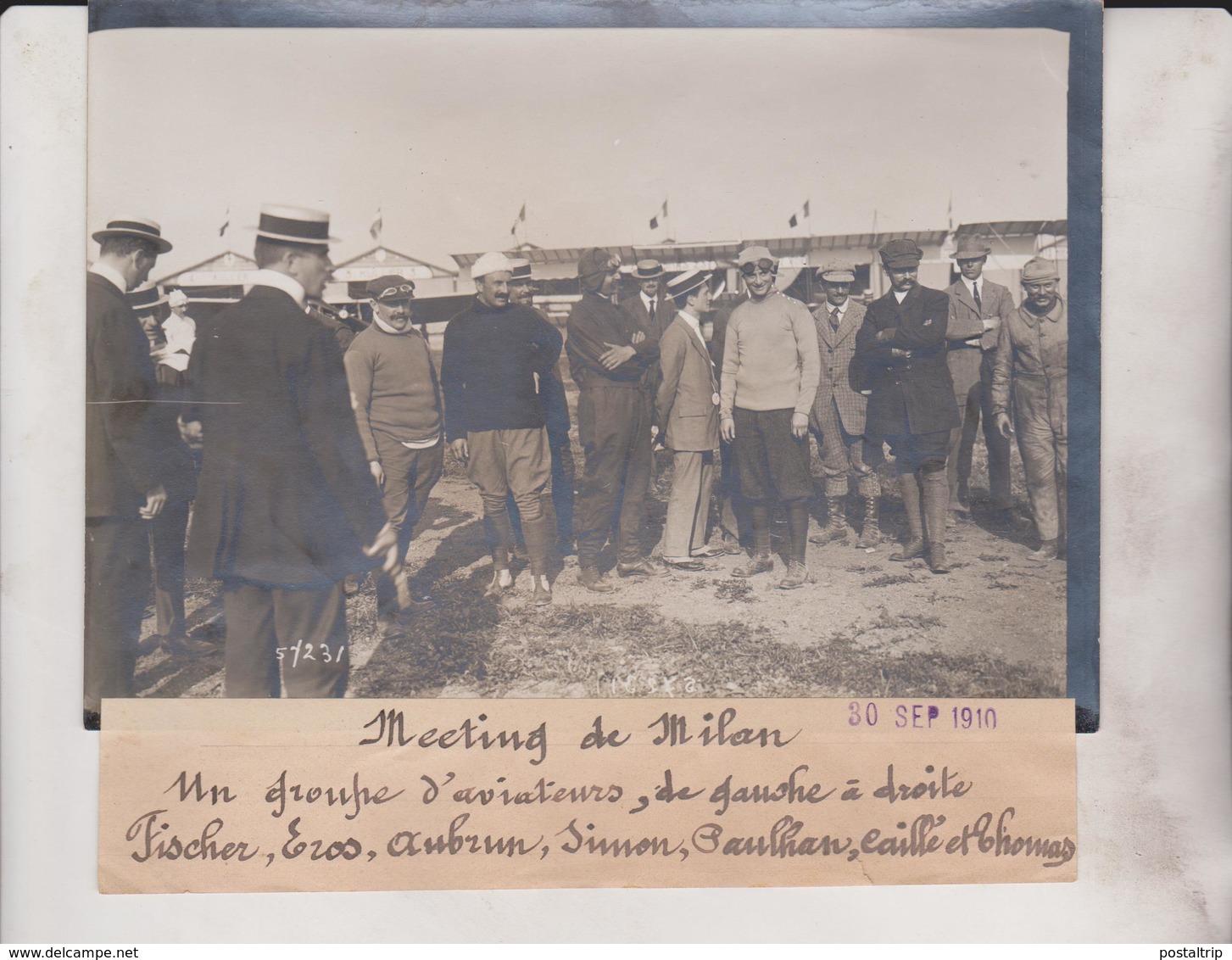 1910 MEETING DE MILÁN GROUPE AVIATEURS TISCHER EROS AUBRUN SIMON CAILLE 18*13CM Maurice-Louis BRANGER PARÍS (1874-1950) - Aviación