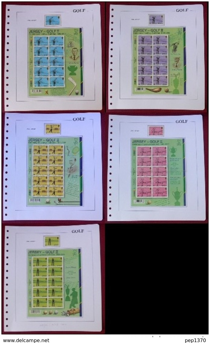 JERSEY 2000 - CENTENARIO DE MOYE GOLF CLUB - SERIE DE 5 SELLOS + 5 MINI HOJAS (SHEETS) - YVERT Nº 1021-1025 - Golf